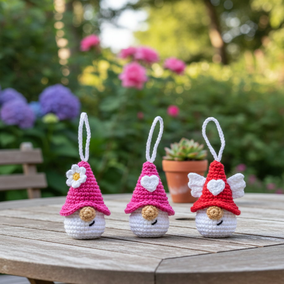 Keychain small fall gnome with flower