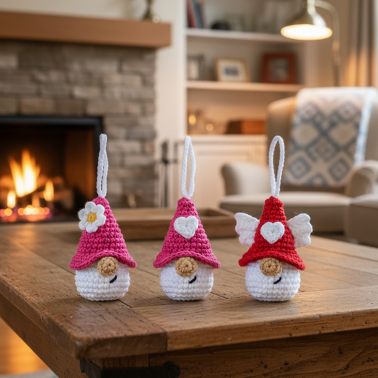 Keychain small fall gnome with flower